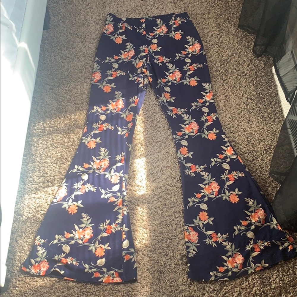 Floral print flared bell bottom pants